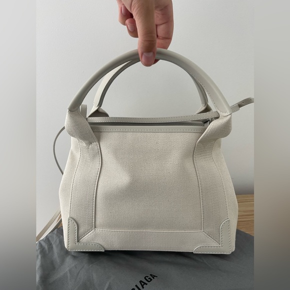 Balenciaga XS Navy Cabas Bag White Cream Black Logo Print Tote NWT - Picture 9 of 11